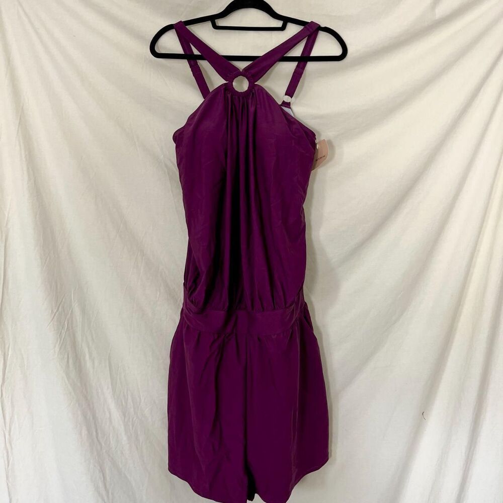 NWT Bloomchic Purple Plum Halter Swim Romper Dress w Pockets US 14 - 16